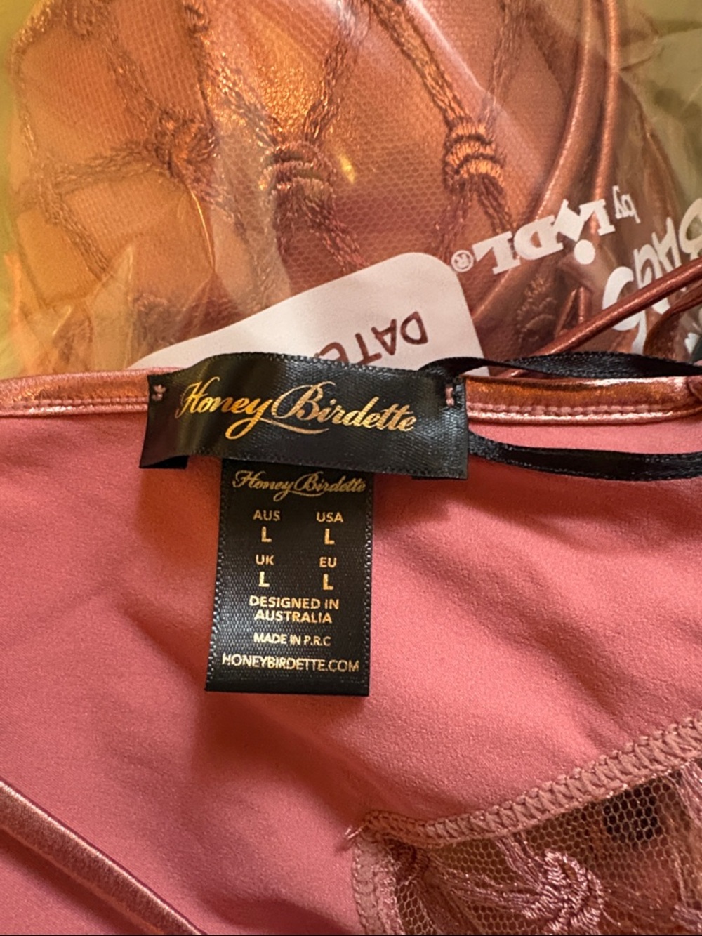 Honey Birdette Metallic Rose-gold push-up plunge bra and high waist Brazilian - Picture 8 of 8